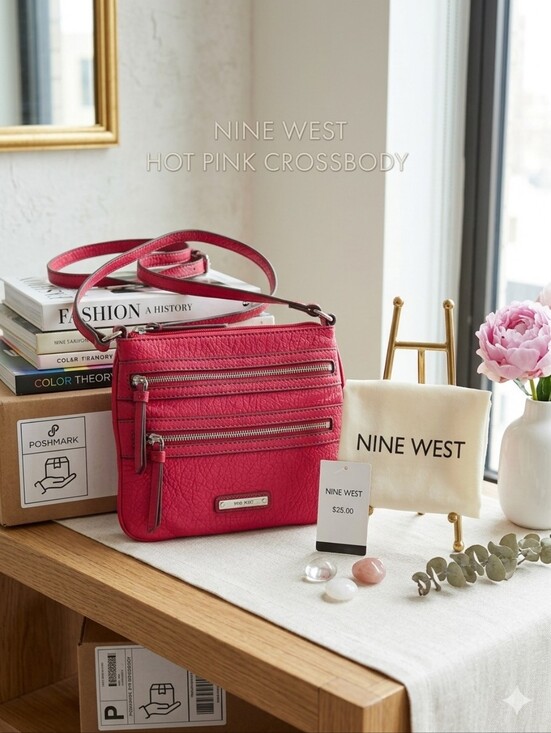 Nine West Handbags - Nine West Red Coral Pebbled Faux Leather Crossbody Bag